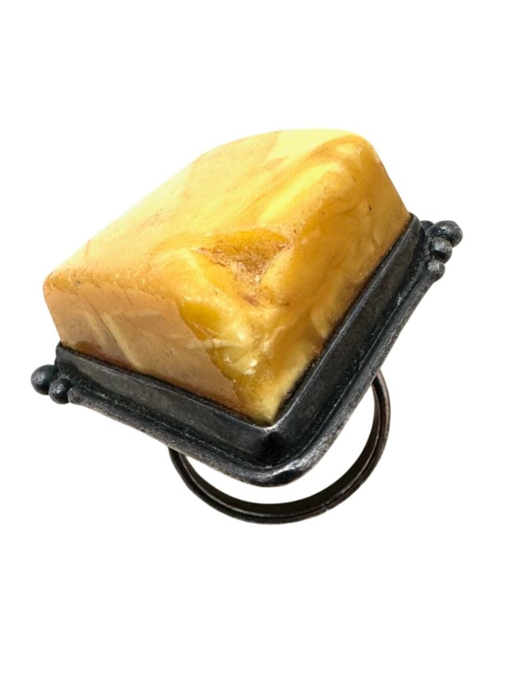 Vintage Mid Century Butterscotch Amber Sterling Silver Ring Size 7